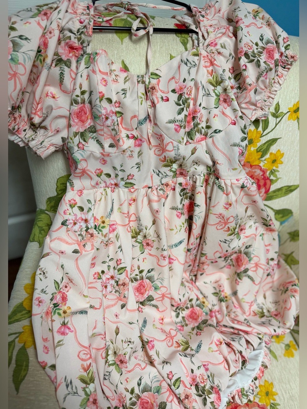 SHEIN Pink Floral Puff Sleeve Bubble Dress size 14 1X like new - Picture 3 of 3